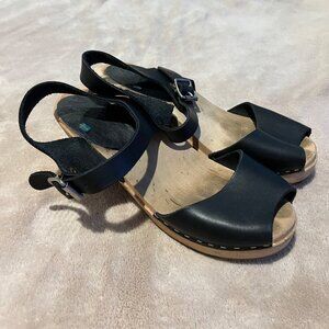 MIA x Free People Greta Swedish Black Leather Wooden Clogs Size 38 / 7